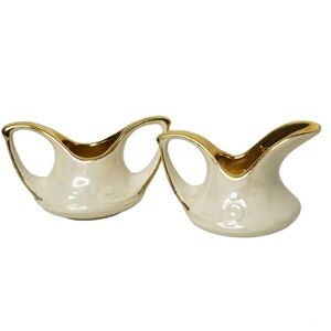 Miniature Iridescent 22K Gold Trim Porcelain Sugar‎ Creamer Set Lusterware MCM